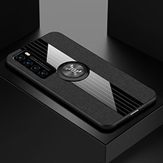 Silikon Hülle Handyhülle Ultra Dünn Schutzhülle Tasche Flexible mit Magnetisch Fingerring Ständer für Huawei Nova 7 5G Schwarz