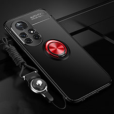 Silikon Hülle Handyhülle Ultra Dünn Schutzhülle Tasche Flexible mit Magnetisch Fingerring Ständer für Huawei Nova 8 Pro 5G Rot und Schwarz