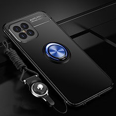 Silikon Hülle Handyhülle Ultra Dünn Schutzhülle Tasche Flexible mit Magnetisch Fingerring Ständer für Huawei Nova 8 SE 5G Blau und Schwarz