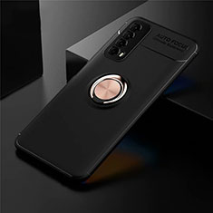 Silikon Hülle Handyhülle Ultra Dünn Schutzhülle Tasche Flexible mit Magnetisch Fingerring Ständer für Huawei P Smart (2021) Gold und Schwarz