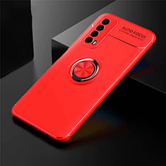Silikon Hülle Handyhülle Ultra Dünn Schutzhülle Tasche Flexible mit Magnetisch Fingerring Ständer für Huawei P Smart (2021) Rot