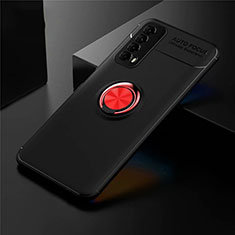 Silikon Hülle Handyhülle Ultra Dünn Schutzhülle Tasche Flexible mit Magnetisch Fingerring Ständer für Huawei Y7a Rot und Schwarz