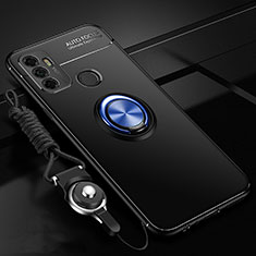 Silikon Hülle Handyhülle Ultra Dünn Schutzhülle Tasche Flexible mit Magnetisch Fingerring Ständer für Oppo A53s Blau und Schwarz