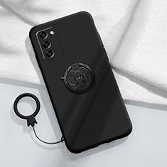 Silikon Hülle Handyhülle Ultra Dünn Schutzhülle Tasche Flexible mit Magnetisch Fingerring Ständer für Oppo A56 5G Schwarz