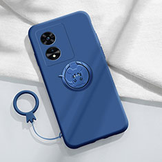 Silikon Hülle Handyhülle Ultra Dünn Schutzhülle Tasche Flexible mit Magnetisch Fingerring Ständer für Oppo A58 5G Blau