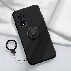 Silikon Hülle Handyhülle Ultra Dünn Schutzhülle Tasche Flexible mit Magnetisch Fingerring Ständer für Oppo A78 5G Schwarz