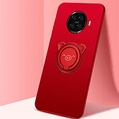 Silikon Hülle Handyhülle Ultra Dünn Schutzhülle Tasche Flexible mit Magnetisch Fingerring Ständer für Oppo Ace2 Rot