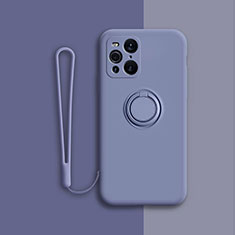 Silikon Hülle Handyhülle Ultra Dünn Schutzhülle Tasche Flexible mit Magnetisch Fingerring Ständer für Oppo Find X3 5G Lavendel Grau