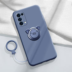 Silikon Hülle Handyhülle Ultra Dünn Schutzhülle Tasche Flexible mit Magnetisch Fingerring Ständer für Oppo Find X3 Lite 5G Lavendel Grau