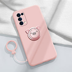 Silikon Hülle Handyhülle Ultra Dünn Schutzhülle Tasche Flexible mit Magnetisch Fingerring Ständer für Oppo Find X3 Lite 5G Rosa