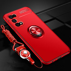 Silikon Hülle Handyhülle Ultra Dünn Schutzhülle Tasche Flexible mit Magnetisch Fingerring Ständer für Oppo K7x 5G Rot