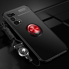 Silikon Hülle Handyhülle Ultra Dünn Schutzhülle Tasche Flexible mit Magnetisch Fingerring Ständer für Oppo K7x 5G Rot und Schwarz