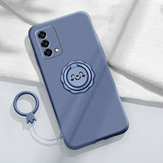 Silikon Hülle Handyhülle Ultra Dünn Schutzhülle Tasche Flexible mit Magnetisch Fingerring Ständer für Oppo K9 5G Lavendel Grau