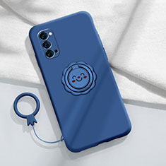 Silikon Hülle Handyhülle Ultra Dünn Schutzhülle Tasche Flexible mit Magnetisch Fingerring Ständer für Oppo Reno4 5G Blau