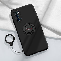 Silikon Hülle Handyhülle Ultra Dünn Schutzhülle Tasche Flexible mit Magnetisch Fingerring Ständer für Oppo Reno4 5G Schwarz