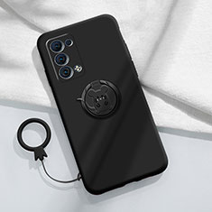 Silikon Hülle Handyhülle Ultra Dünn Schutzhülle Tasche Flexible mit Magnetisch Fingerring Ständer für Oppo Reno6 Pro 5G Schwarz