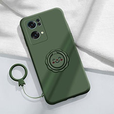 Silikon Hülle Handyhülle Ultra Dünn Schutzhülle Tasche Flexible mit Magnetisch Fingerring Ständer für Oppo Reno7 Pro 5G Nachtgrün