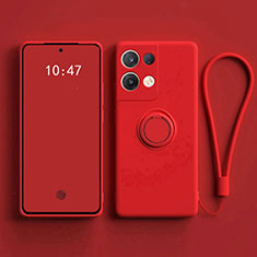 Silikon Hülle Handyhülle Ultra Dünn Schutzhülle Tasche Flexible mit Magnetisch Fingerring Ständer für Oppo Reno8 Pro+ Plus 5G Rot