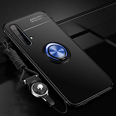 Silikon Hülle Handyhülle Ultra Dünn Schutzhülle Tasche Flexible mit Magnetisch Fingerring Ständer für Realme X3 SuperZoom Blau und Schwarz