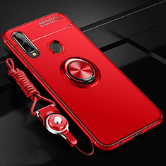Silikon Hülle Handyhülle Ultra Dünn Schutzhülle Tasche Flexible mit Magnetisch Fingerring Ständer für Samsung Galaxy A20s Rot