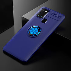 Silikon Hülle Handyhülle Ultra Dünn Schutzhülle Tasche Flexible mit Magnetisch Fingerring Ständer für Samsung Galaxy A21s Blau