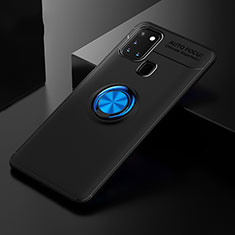 Silikon Hülle Handyhülle Ultra Dünn Schutzhülle Tasche Flexible mit Magnetisch Fingerring Ständer für Samsung Galaxy A21s Blau und Schwarz