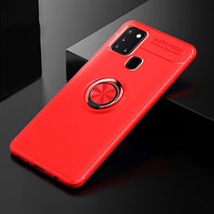 Silikon Hülle Handyhülle Ultra Dünn Schutzhülle Tasche Flexible mit Magnetisch Fingerring Ständer für Samsung Galaxy A21s Rot