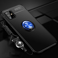 Silikon Hülle Handyhülle Ultra Dünn Schutzhülle Tasche Flexible mit Magnetisch Fingerring Ständer für Samsung Galaxy A51 4G Blau und Schwarz