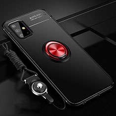 Silikon Hülle Handyhülle Ultra Dünn Schutzhülle Tasche Flexible mit Magnetisch Fingerring Ständer für Samsung Galaxy A51 4G Rot und Schwarz