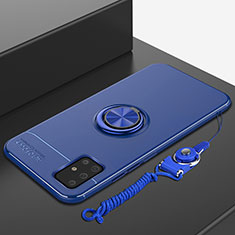 Silikon Hülle Handyhülle Ultra Dünn Schutzhülle Tasche Flexible mit Magnetisch Fingerring Ständer für Samsung Galaxy A51 5G Blau