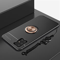 Silikon Hülle Handyhülle Ultra Dünn Schutzhülle Tasche Flexible mit Magnetisch Fingerring Ständer für Samsung Galaxy A51 5G Gold und Schwarz