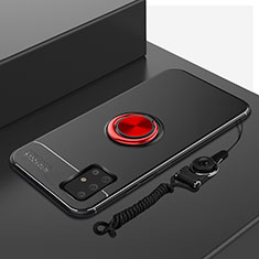 Silikon Hülle Handyhülle Ultra Dünn Schutzhülle Tasche Flexible mit Magnetisch Fingerring Ständer für Samsung Galaxy A51 5G Rot und Schwarz
