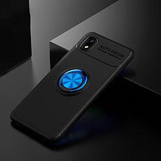 Silikon Hülle Handyhülle Ultra Dünn Schutzhülle Tasche Flexible mit Magnetisch Fingerring Ständer für Samsung Galaxy M01 Core Blau und Schwarz