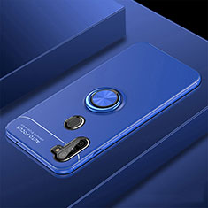 Silikon Hülle Handyhülle Ultra Dünn Schutzhülle Tasche Flexible mit Magnetisch Fingerring Ständer für Samsung Galaxy M11 Blau