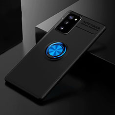 Silikon Hülle Handyhülle Ultra Dünn Schutzhülle Tasche Flexible mit Magnetisch Fingerring Ständer für Samsung Galaxy S20 Lite 5G Blau und Schwarz