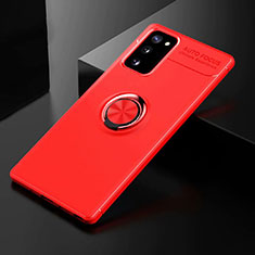 Silikon Hülle Handyhülle Ultra Dünn Schutzhülle Tasche Flexible mit Magnetisch Fingerring Ständer für Samsung Galaxy S20 Lite 5G Rot