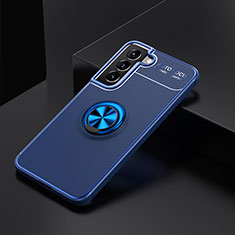 Silikon Hülle Handyhülle Ultra Dünn Schutzhülle Tasche Flexible mit Magnetisch Fingerring Ständer für Samsung Galaxy S21 FE 5G Blau
