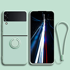 Silikon Hülle Handyhülle Ultra Dünn Schutzhülle Tasche Flexible mit Magnetisch Fingerring Ständer für Samsung Galaxy Z Flip3 5G Cyan