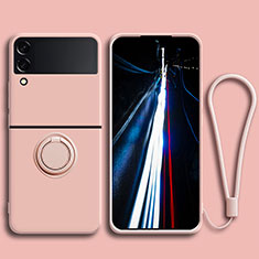 Silikon Hülle Handyhülle Ultra Dünn Schutzhülle Tasche Flexible mit Magnetisch Fingerring Ständer für Samsung Galaxy Z Flip3 5G Rosa