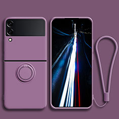 Silikon Hülle Handyhülle Ultra Dünn Schutzhülle Tasche Flexible mit Magnetisch Fingerring Ständer für Samsung Galaxy Z Flip3 5G Violett