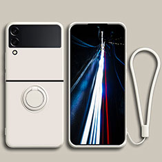 Silikon Hülle Handyhülle Ultra Dünn Schutzhülle Tasche Flexible mit Magnetisch Fingerring Ständer für Samsung Galaxy Z Flip3 5G Weiß