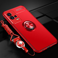 Silikon Hülle Handyhülle Ultra Dünn Schutzhülle Tasche Flexible mit Magnetisch Fingerring Ständer für Vivo iQOO 8 5G Rot
