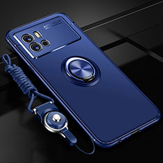 Silikon Hülle Handyhülle Ultra Dünn Schutzhülle Tasche Flexible mit Magnetisch Fingerring Ständer für Vivo iQOO 9 Pro 5G Blau