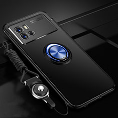 Silikon Hülle Handyhülle Ultra Dünn Schutzhülle Tasche Flexible mit Magnetisch Fingerring Ständer für Vivo iQOO 9 Pro 5G Blau und Schwarz
