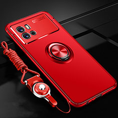 Silikon Hülle Handyhülle Ultra Dünn Schutzhülle Tasche Flexible mit Magnetisch Fingerring Ständer für Vivo iQOO 9 Pro 5G Rot