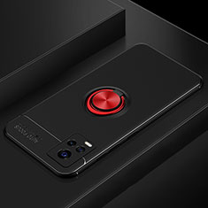 Silikon Hülle Handyhülle Ultra Dünn Schutzhülle Tasche Flexible mit Magnetisch Fingerring Ständer für Vivo V20 Pro 5G Rot und Schwarz