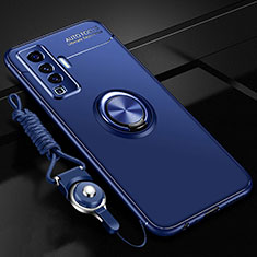 Silikon Hülle Handyhülle Ultra Dünn Schutzhülle Tasche Flexible mit Magnetisch Fingerring Ständer für Vivo X50 5G Blau