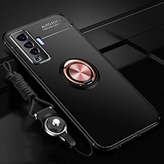Silikon Hülle Handyhülle Ultra Dünn Schutzhülle Tasche Flexible mit Magnetisch Fingerring Ständer für Vivo X50 5G Gold und Schwarz