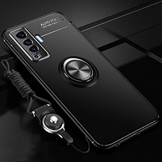 Silikon Hülle Handyhülle Ultra Dünn Schutzhülle Tasche Flexible mit Magnetisch Fingerring Ständer für Vivo X50 5G Schwarz