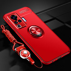 Silikon Hülle Handyhülle Ultra Dünn Schutzhülle Tasche Flexible mit Magnetisch Fingerring Ständer für Vivo X50 Pro 5G Rot
